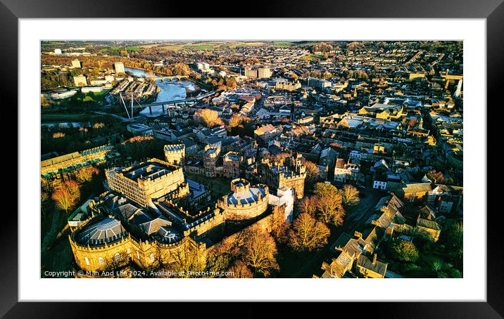 Aerial view of a historic city Lancaster at sunset with prominent castle and urban landscape. Framed Mounted Print by Man And Life