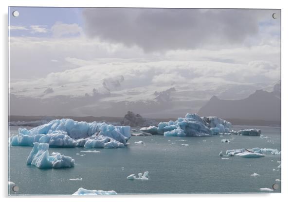 Iceland, Jokulsarlon Lagoon, Turquoise icebergs floating in Glacier Lagoon on Iceland. Acrylic by Michael Piepgras