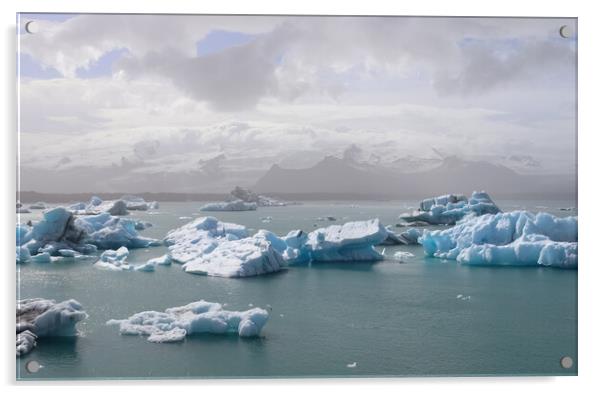 Iceland, Jokulsarlon Lagoon, Turquoise icebergs floating in Glacier Lagoon on Iceland. Acrylic by Michael Piepgras