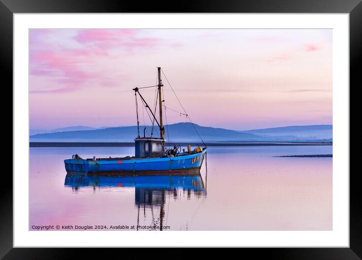 Blue boat, purple sky in Morecambe Bay Framed Mounted Print by Keith Douglas