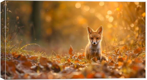 Red Fox Cub in Autumn Woodland Canvas Print by T2 