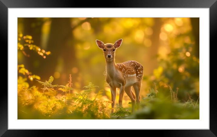 Female Deer or Doe in British woodland in Summer Framed Mounted Print by T2 
