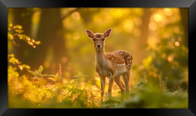 Female Deer or Doe in British woodland in Summer Framed Print by T2 