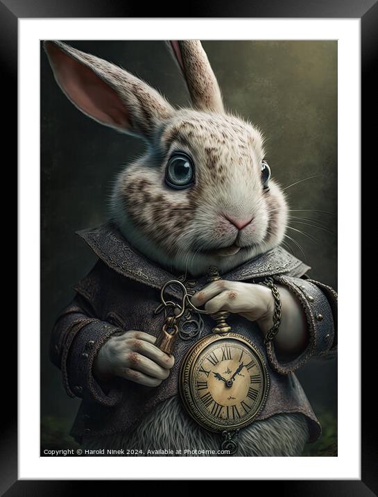 White Rabbit Framed Mounted Print by Harold Ninek