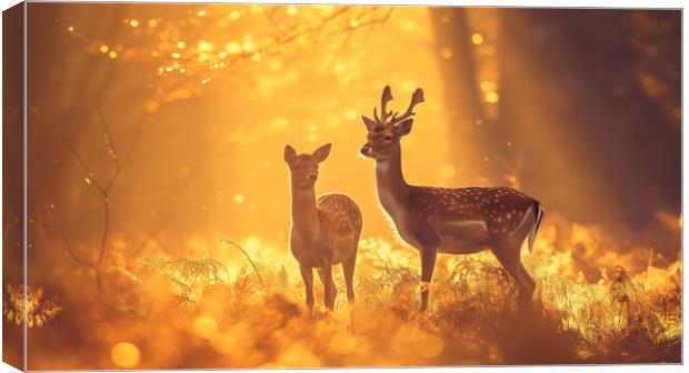 Young Fallow Deer Stag and Doe Canvas Print by T2 