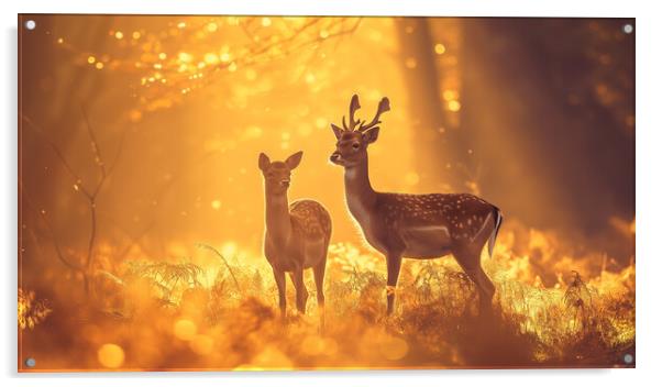 Young Fallow Deer Stag and Doe Acrylic by T2 