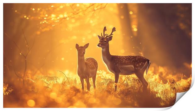 Young Fallow Deer Stag and Doe Print by T2 