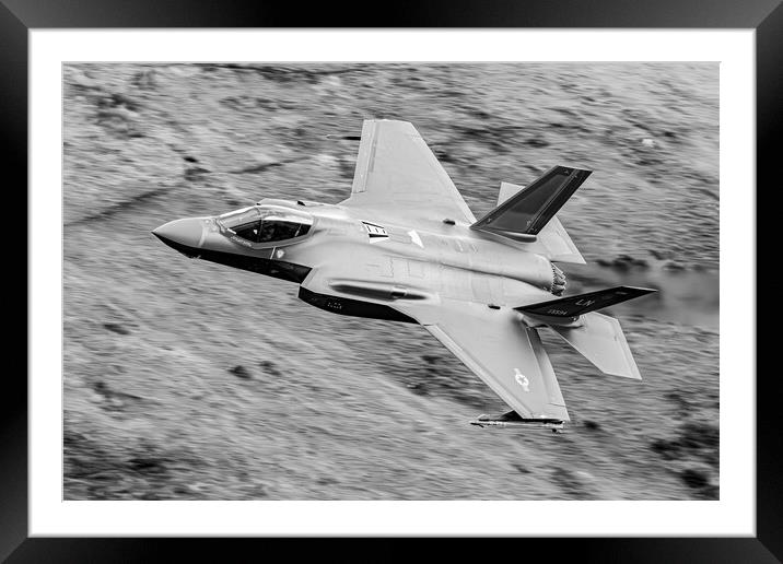 F35 Lightning II Black and White Framed Mounted Print by J Biggadike