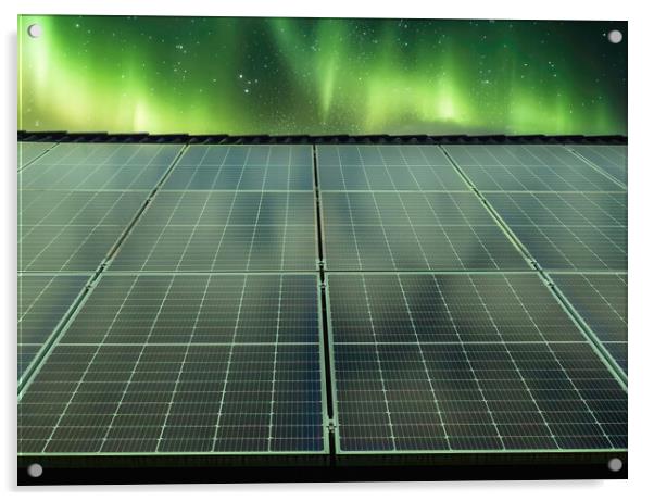 Solar panels producing clean energy on a roof of a residential h Acrylic by Michael Piepgras