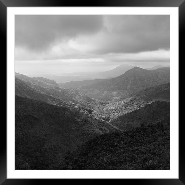 Black River Gorge Viewpoint in Mauritius Black and White Framed Mounted Print by Dietmar Rauscher
