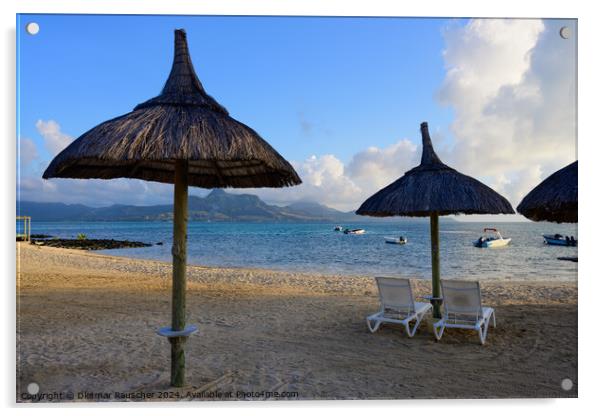 Beach and Palm Trees on Preskil Island, Mauritius in the Morning Acrylic by Dietmar Rauscher