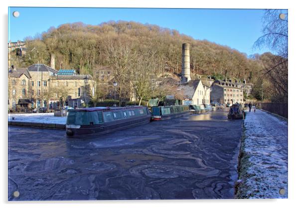 Icy canal at Hebden Bridge Acrylic by David Birchall