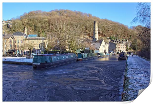 Icy canal at Hebden Bridge Print by David Birchall