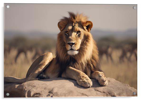 A lion sitting in a field Acrylic by Picture Wizard