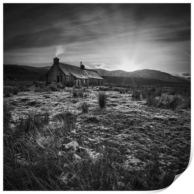 Bothy in winter mono square Print by JC studios LRPS ARPS