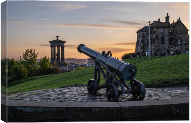 Portuguese Cannon On Calton Hill In Edinburgh Canvas Print by Artur Bogacki