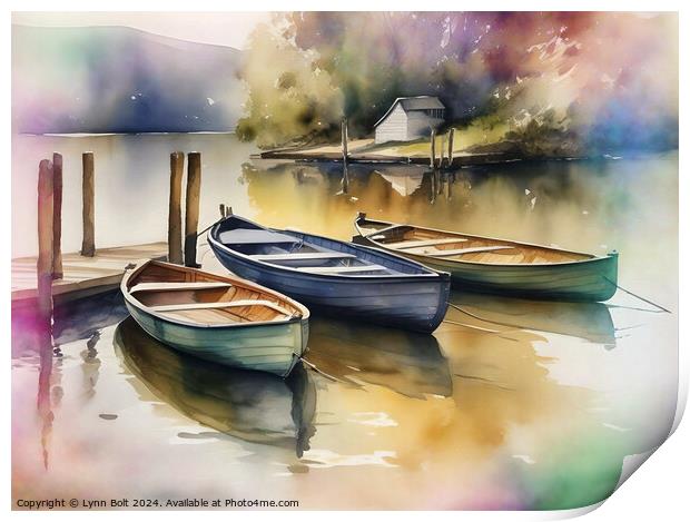 Three Rowing Boats Print by Lynn Bolt