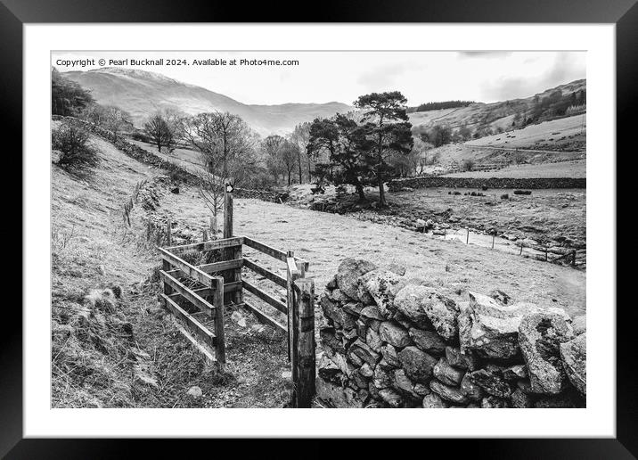 Walking in Lake District Cumbria black and white Framed Mounted Print by Pearl Bucknall