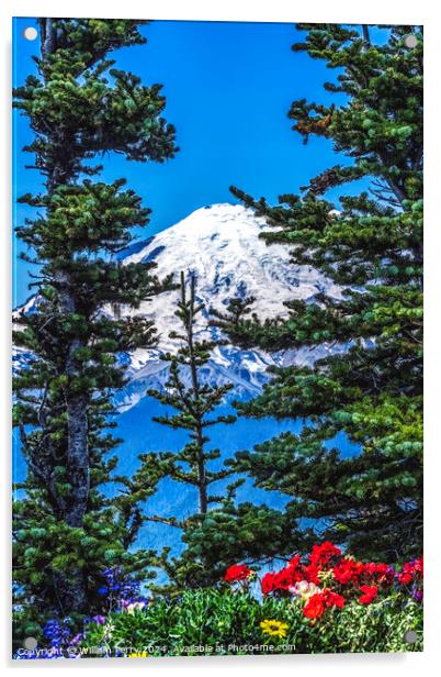 Colorful Flowers Mount Rainier Crystal Mountain Lookout Pierce C Acrylic by William Perry