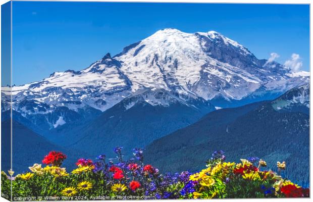 Colorful Flowers Mount Rainier Crystal Mountain Lookout Pierce C Canvas Print by William Perry
