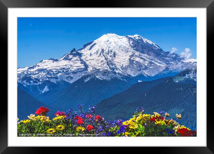 Colorful Flowers Mount Rainier Crystal Mountain Lookout Pierce C Framed Mounted Print by William Perry