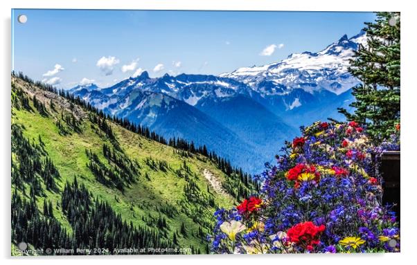 Colorful Flowers Mount Rainier Crystal Mountain Lookout Washingt Acrylic by William Perry
