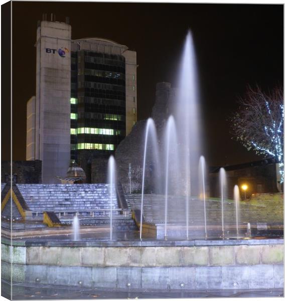 Castle Square, Fountain & Lights. Canvas Print by Becky Dix