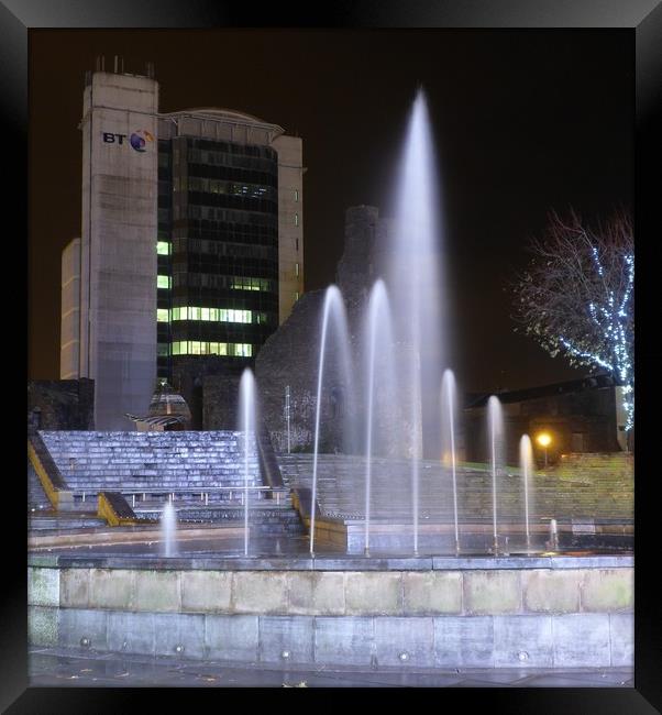 Castle Square, Fountain & Lights. Framed Print by Becky Dix