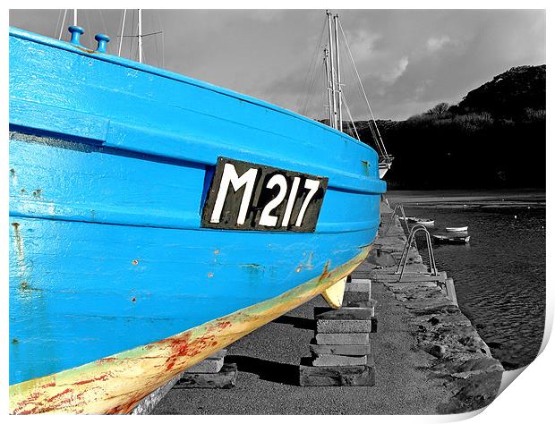 Blue Boat Print by Neil Evans