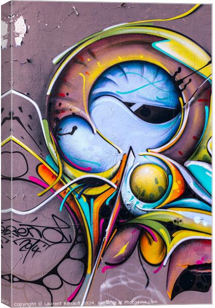 Abstract graffiti detail vertically framed on the wall Canvas Print by Laurent Renault