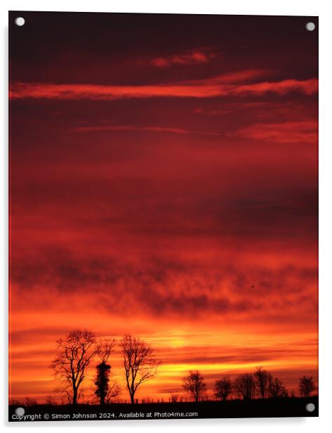 Tree silhouettes at sunrise  Acrylic by Simon Johnson