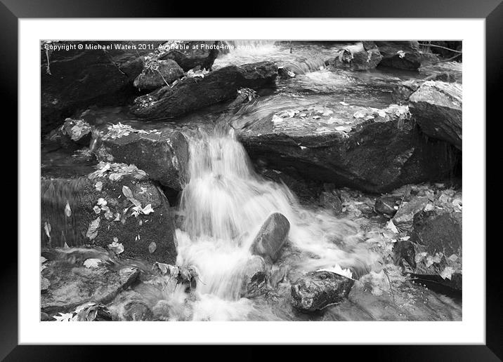 Waterfall Black and White Framed Mounted Print by Michael Waters Photography