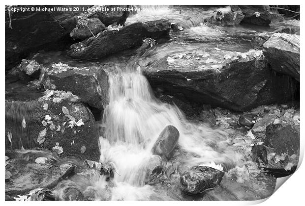 Waterfall Black and White Print by Michael Waters Photography