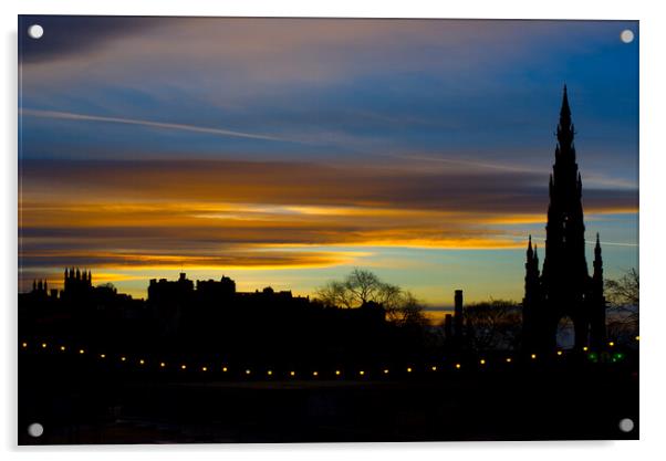 Edinburgh Sunset Skyline  Acrylic by Alison Chambers