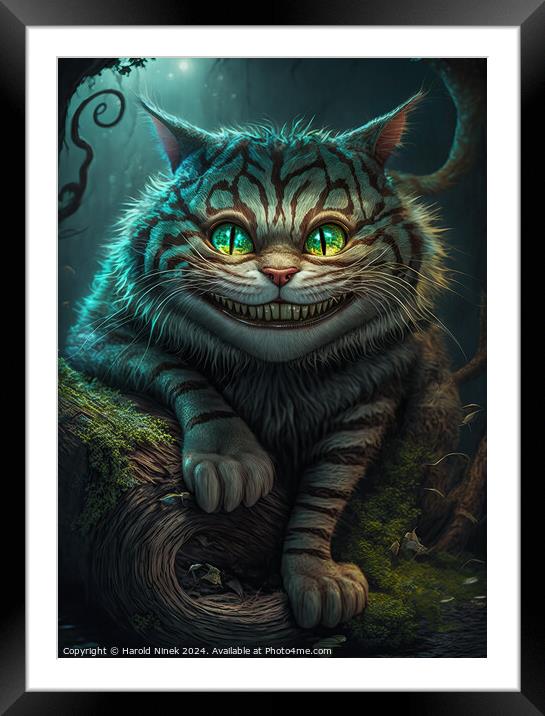 Cheshire Cat Framed Mounted Print by Harold Ninek