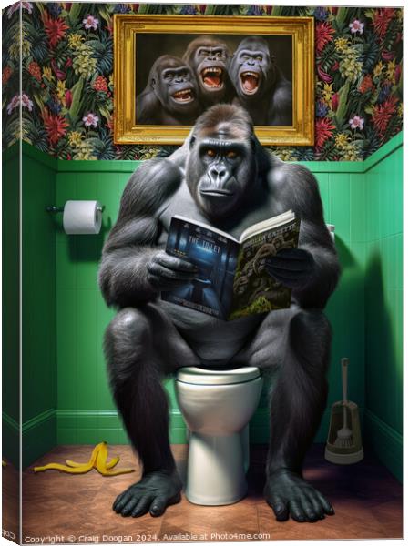 Funny Gorilla on the Toilet Canvas Print by Craig Doogan