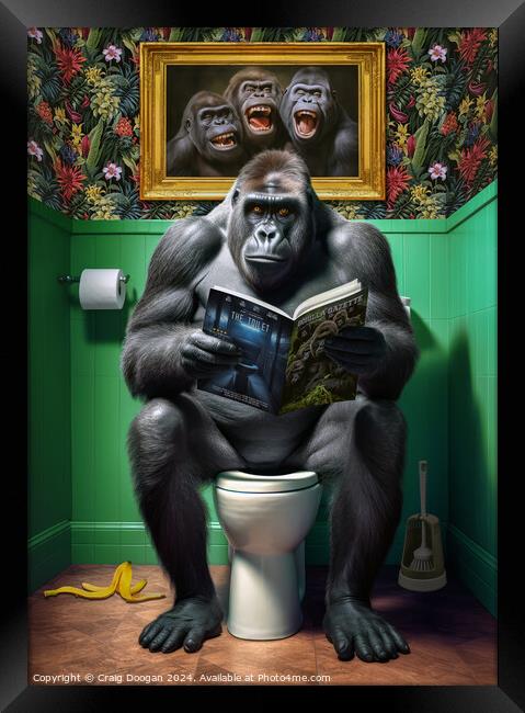 Funny Gorilla on the Toilet Framed Print by Craig Doogan