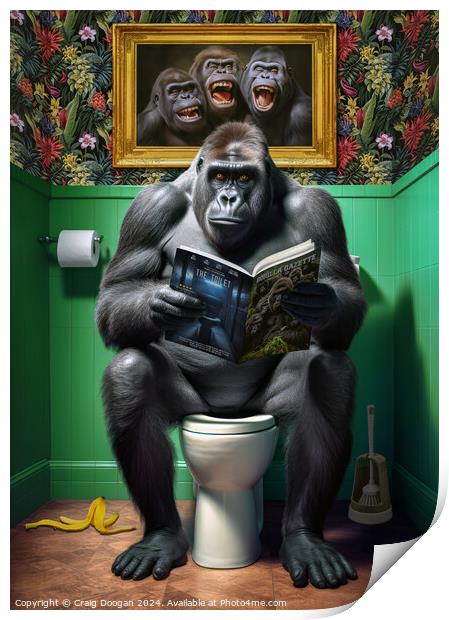 Funny Gorilla on the Toilet Print by Craig Doogan