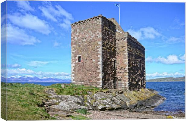 Portencross Castle and snow capped Arran Canvas Print by Allan Durward Photography
