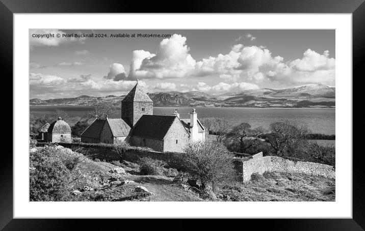 Penmon Priory Isle of Anglesey panoramic mono Framed Mounted Print by Pearl Bucknall