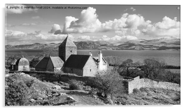 Penmon Priory Isle of Anglesey panoramic mono Acrylic by Pearl Bucknall