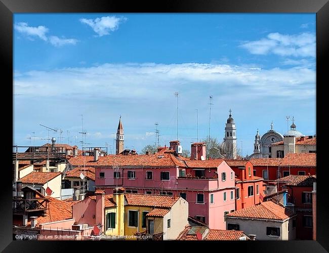 Rooftops of Venice  Framed Print by Les Schofield