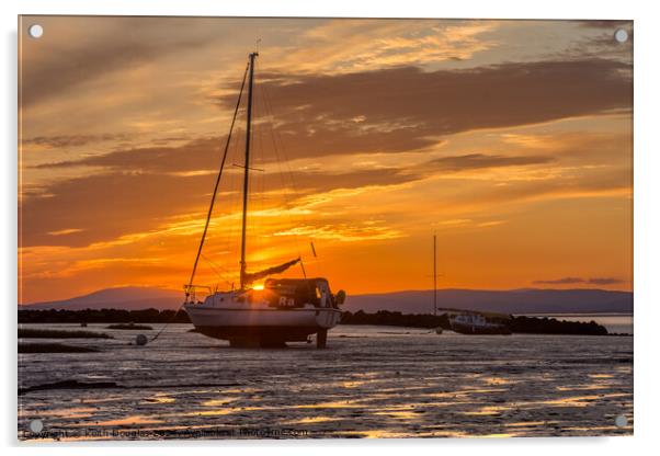 Morecambe Bay - Boat at Sunset Acrylic by Keith Douglas