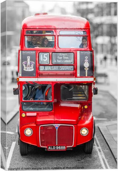 Red London Bus to Trafalgar Square Isolations Canvas Print by Keith Douglas