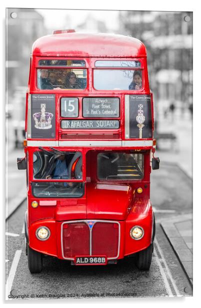 Red London Bus to Trafalgar Square Isolations Acrylic by Keith Douglas