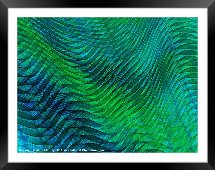 Blue Green Voile Digital Abstract Framed Mounted Print by Jane McIlroy