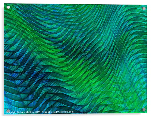 Blue Green Voile Digital Abstract Acrylic by Jane McIlroy