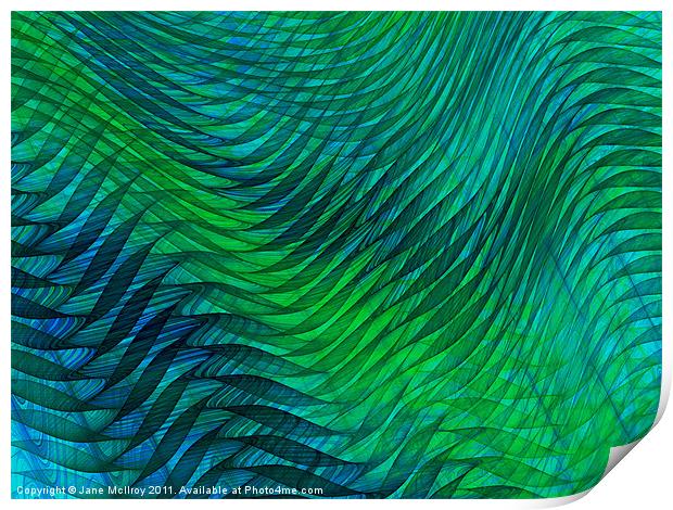 Blue Green Voile Digital Abstract Print by Jane McIlroy
