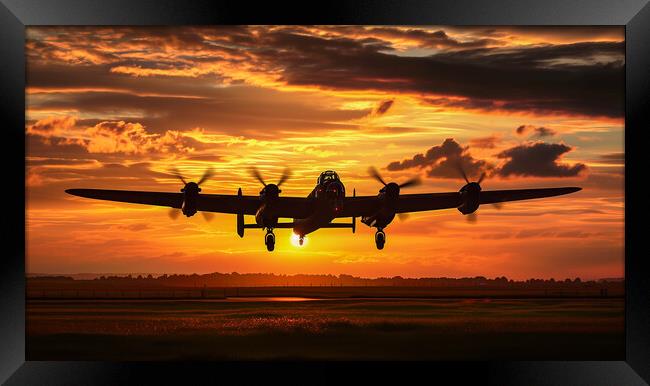 British Lancaster Sunset Landing Framed Print by T2 