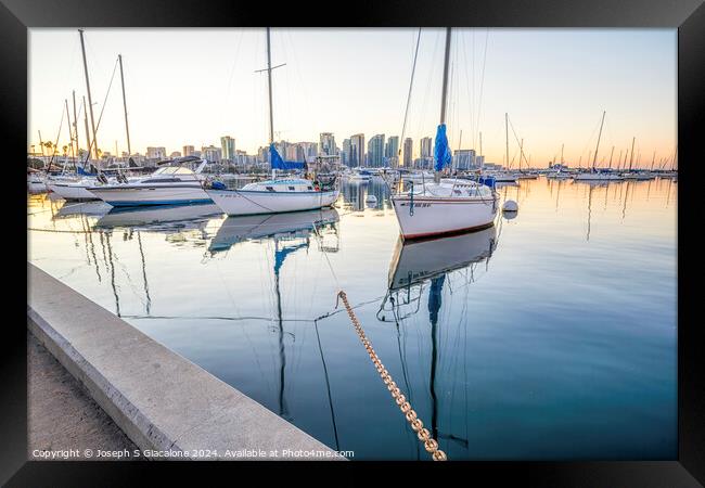 San Diego Harbor - Calm Sunrise Framed Print by Joseph S Giacalone